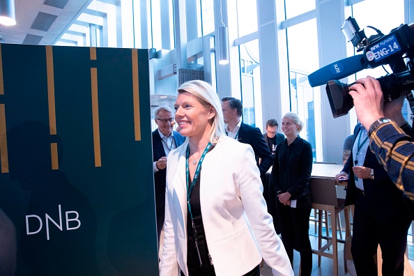 A photo of Kjerstin Braathan, CEO, DNB, the Norwegian bank, smiling on her first day in the job.